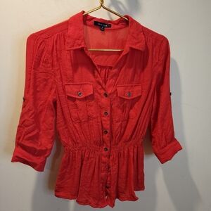 New Look Vibrant Red Blouse Quarter Sleeves Size M
